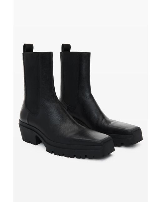 Alexander Wang Terrain Crackle Patent Leather Moto Boot in Black