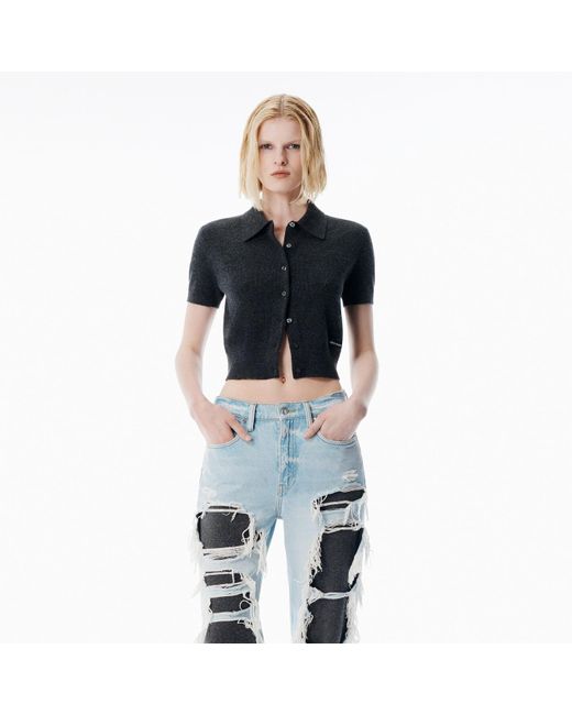 Alexander Wang Multicolor Wool Short Sleeve Polo Cardigan