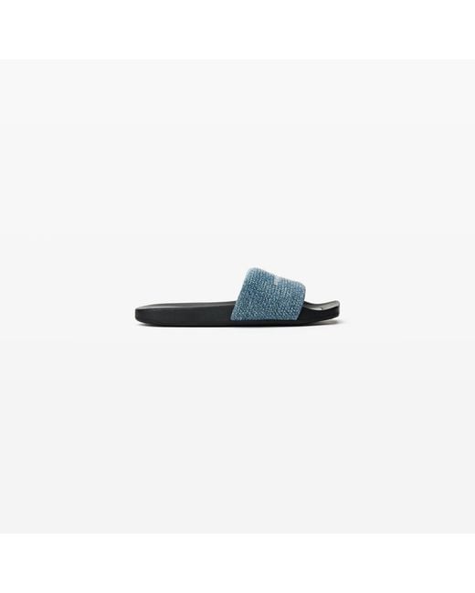 Alexander Wang Blue Crystal Denim Aw Pool Slide