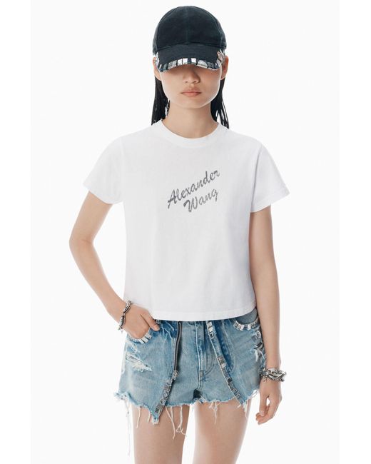 Alexander Wang Blue Crystal Hotfix & Cotton Logo Tee