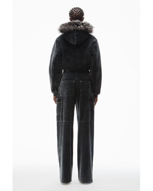 Alexander Wang Black Workwear Pants In Crushed Velour