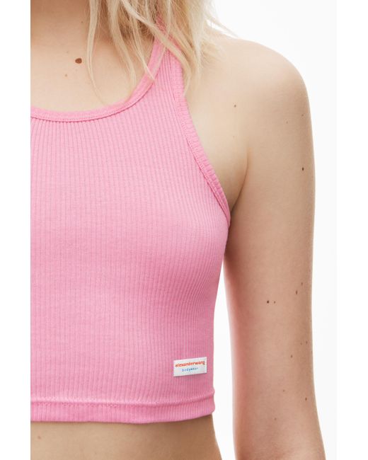 Alexander Wang Pink Cropped Racerback Tank In Ribbed Cotton Jersey