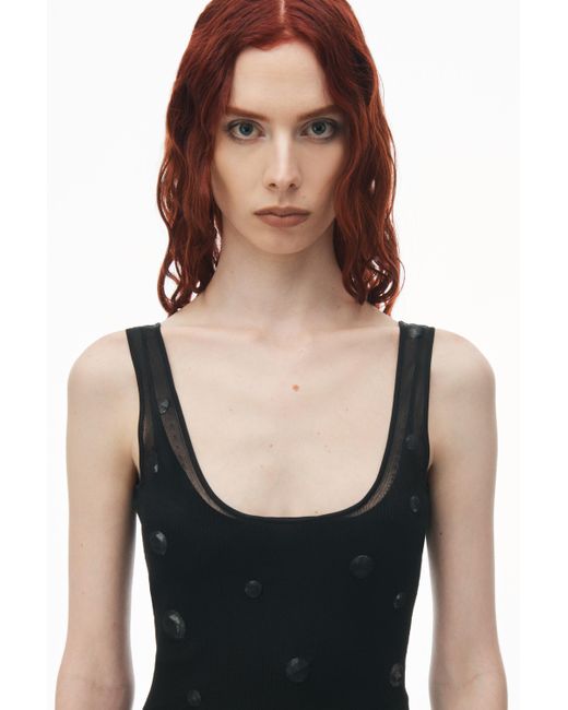 Alexander Wang Black Sheer Stretch Tank Dress With Engineered Trapped Gems