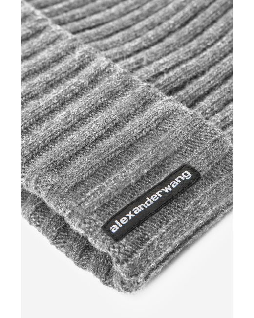 Alexander Wang Gray Ribbed Beanie With Logo Flag Tag