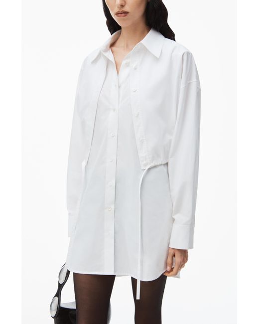 Alexander Wang White Layered Shirt Dress In Compact Cotton With Self-tie