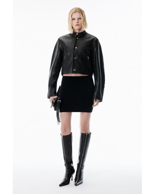 Alexander Wang Black Wool-blend Mini Skirt With Logo Patch