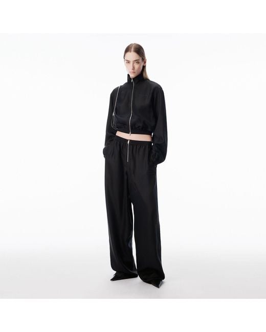 Alexander Wang Black Silk Twill Cropped Track Jacket
