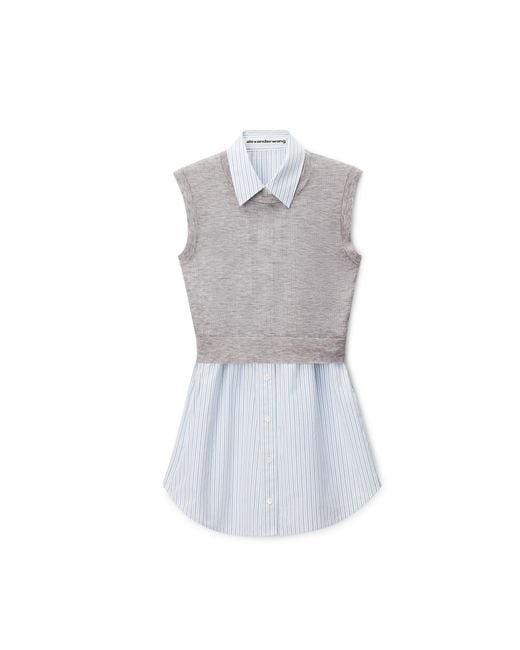 Alexander Wang White Layered Sleeveless Shirt Dress With Knit Top