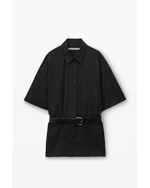 Alexander Wang Black Belted Hybrid Mini Shirtdress