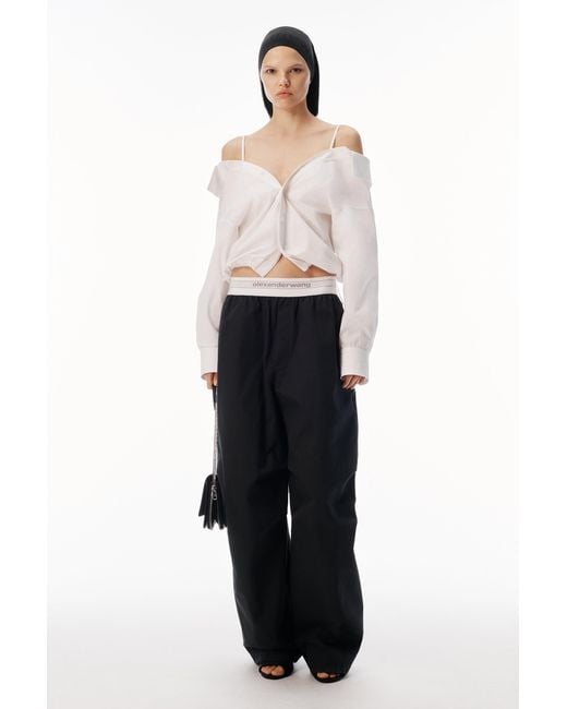 Alexander Wang White Mid Rise Pleated Wide-Leg Pant With Logo Elastic Waist
