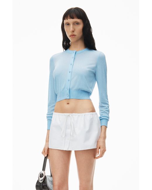 Alexander Wang Pink Cropped Crewneck Cardigan W/ Clear Bead Hotfix
