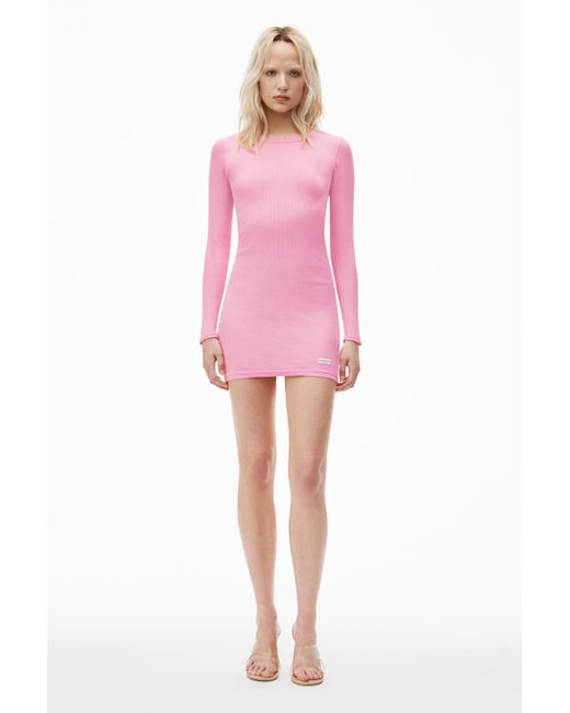 Alexander Wang Pink Long Sleeve Loungewear Dress In Ribbed Cotton Jersey