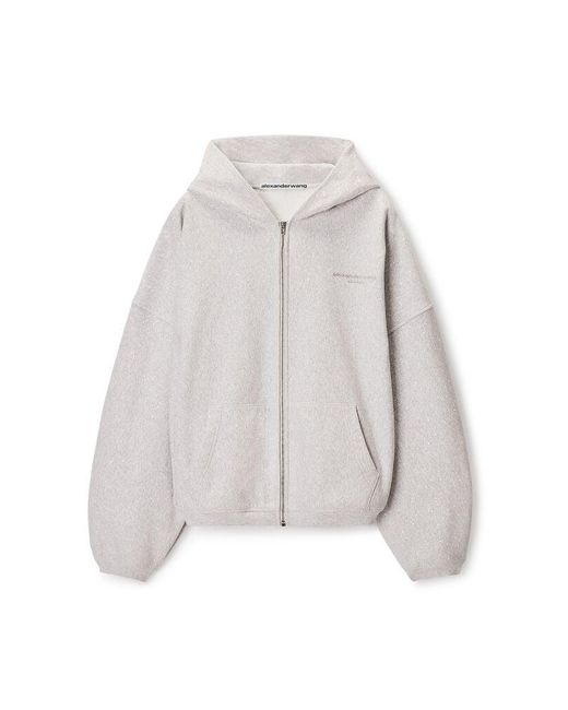 Alexander Wang White Crystal Embellished Oversized Zip-Up Hoodie