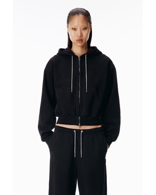Alexander Wang White Crystal Hotfix Drawcord Zip-Up Hoodie