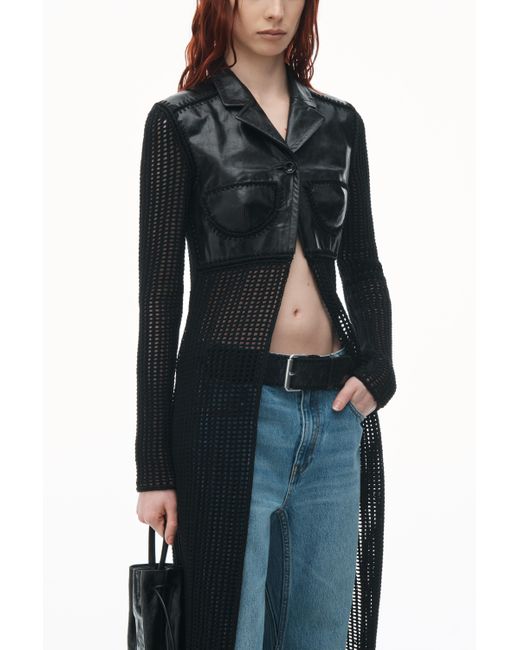 Alexander Wang Blue Maxi Cardigan In Hand-crochet & Crackle Patent Leather