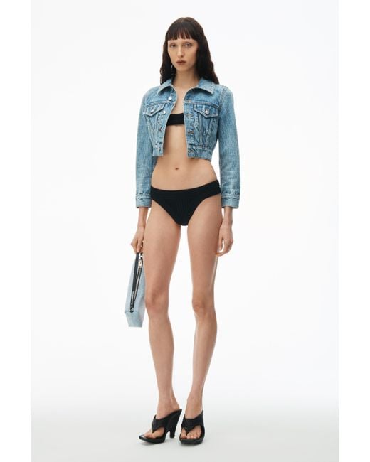 Alexander Wang Blue Cropped Denim Trucker Jacket In Clear Hotfix