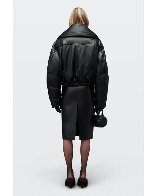 Alexander Wang Black Leather Funnel-Neck Puffer Jacket