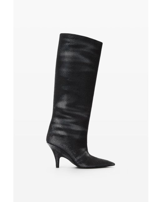 Alexander Wang Black Diablo 90mm Tall Boot In Crystal Hotfix