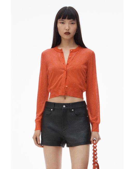 Alexander Wang Pink Cropped Crewneck Cardigan W/ Clear Bead Hotfix