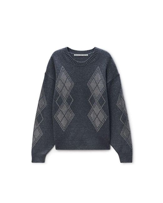 Alexander Wang Blue Studded Argyle Crewneck Pullover for men