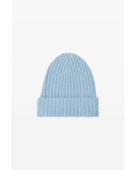 Alexander Wang Blue Ribbed Beanie With Logo Flag Tag
