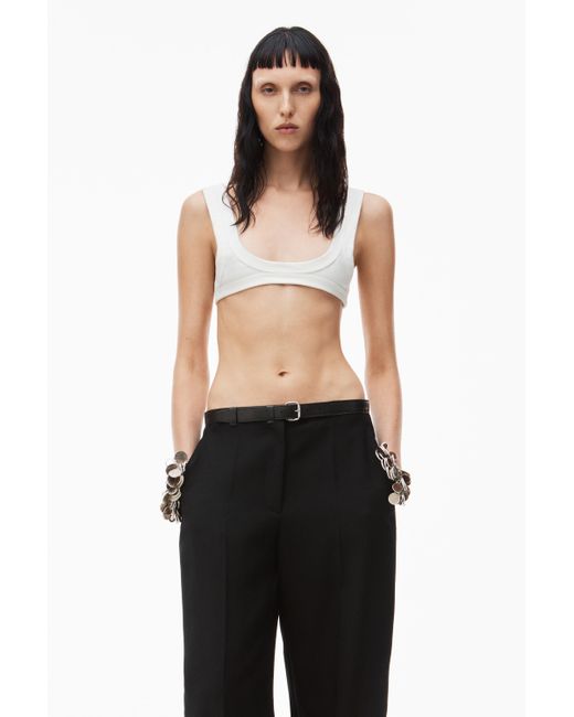 Alexander Wang Black Wool Canvas Low Waist Trouser With Leather Belted Waistband