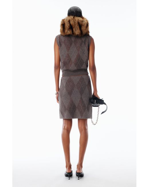 Alexander Wang Gray Crystal Hotfix Wool-Blend Argyle Vest