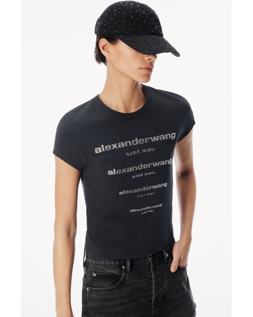 Alexander Wang Black Crystal Hotfix Gradient Logo Fitted Tee