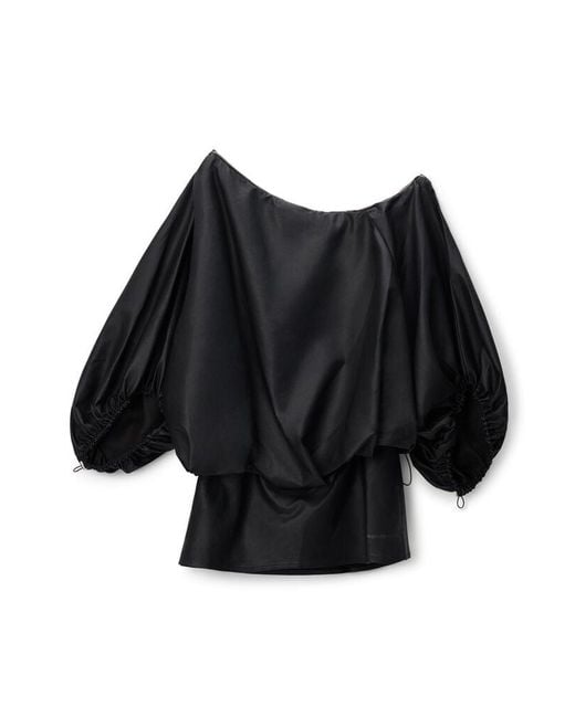Alexander Wang Black Leather Gathered Off Shoulder Mini Dress