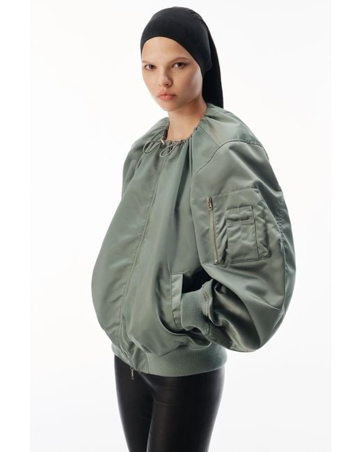 Alexander Wang Green Nylon Scoop Neck Bomber Jacket