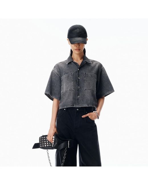 Alexander Wang Blue Cropped Short Sleeve Shirt