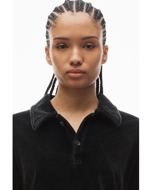 Alexander Wang Articulated Polo Shirt In Velour With Embossed Logo in Black Lyst Canada