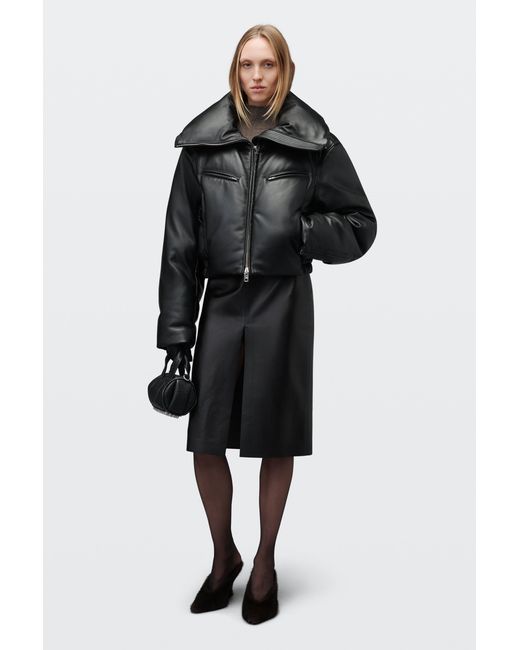 Alexander Wang Black Leather Funnel-Neck Puffer Jacket