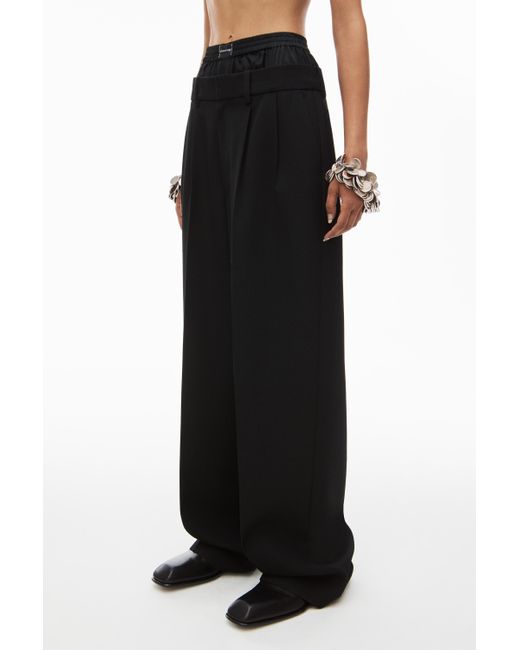 Alexander Wang Black Wool Low-rise Tailored Trouser With Pre-styled Logo Boxer Waistband
