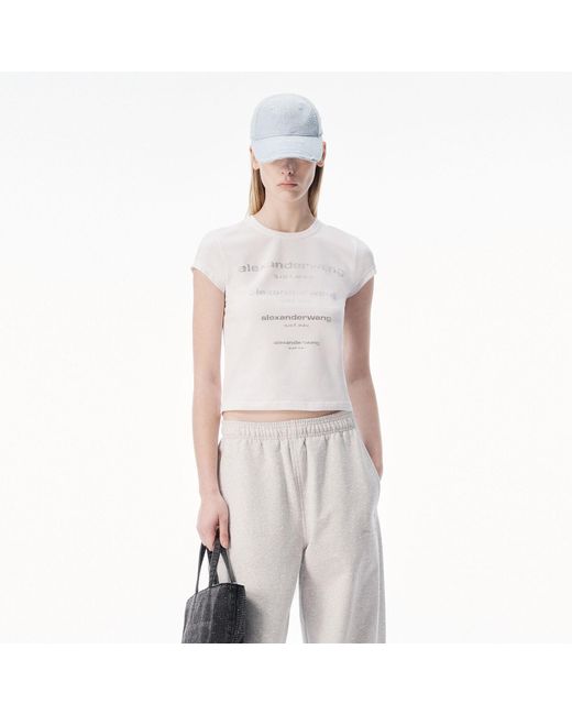 Alexander Wang White Crystal Hotfix Gradient Logo Fitted Tee