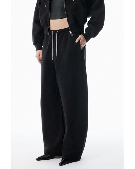 Alexander Wang Black Cotton Terry Sweatpant With Crystal Hotfix Drawcord
