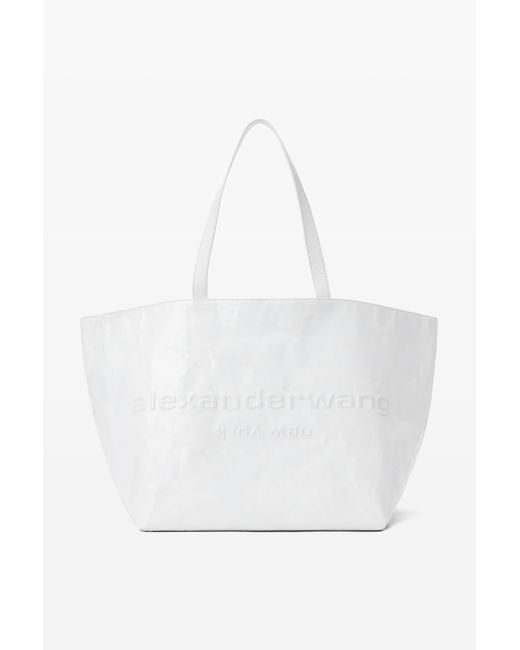 Alexander Wang White Punch Tote Bag In Crackle Patent Leather