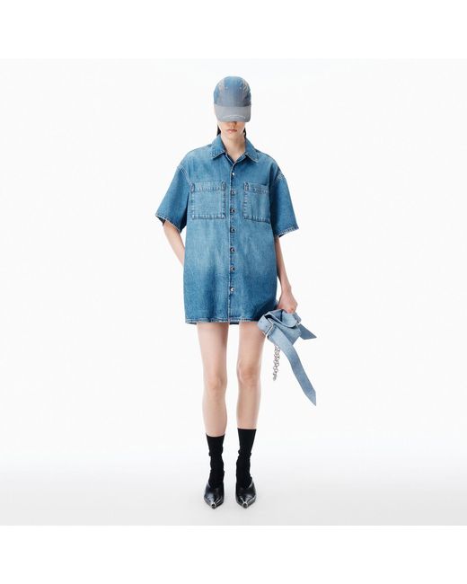 Alexander Wang Blue Boxy Denim Shirtdress