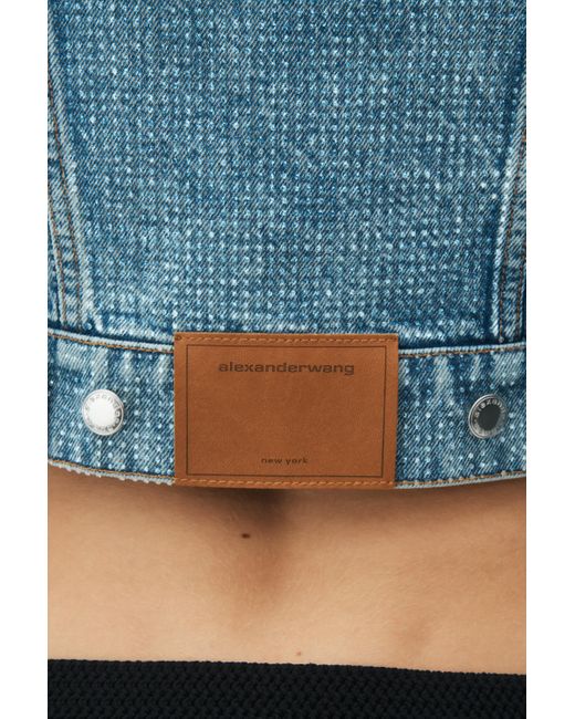 Alexander Wang Blue Cropped Denim Trucker Jacket In Clear Hotfix