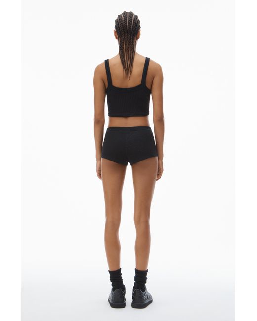 Alexander Wang Black Crystal Hotfix Short In Waffle Knit