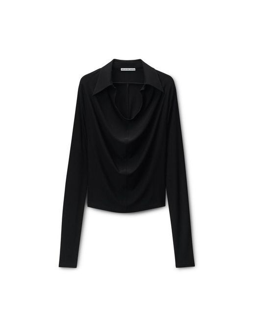 Alexander Wang Black Cowl Placket Top