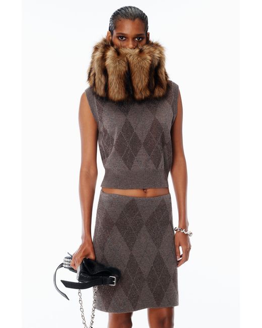 Alexander Wang Gray Crystal Hotfix Wool-Blend Argyle Vest