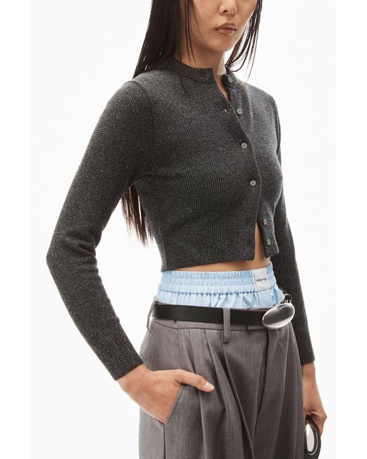 Alexander Wang Gray Crystal Hotfix Shrunken Cardigan