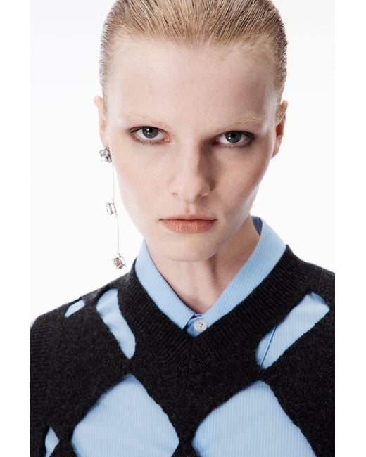 Alexander Wang Black Slashed Argyle V-Neck Vest