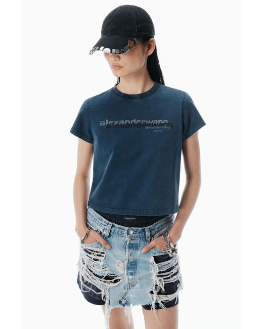 Alexander Wang Blue Cotton Shrunken Logo Tee