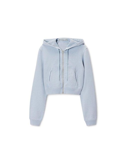 Alexander Wang Blue Crystal Embellished Fitted Zip Up Hoodie