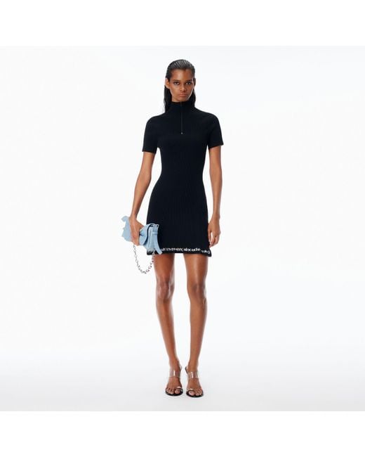 Alexander Wang Ribbed Short-Sleeve Dress in Blue Lyst UK