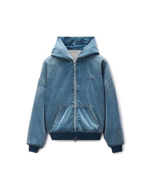 Alexander Wang Blue Brushed Denim Oversized Hoodie