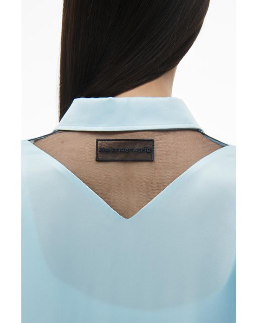 Alexander Wang Blue Logo Cutout Shirt In Silk Charmeuse