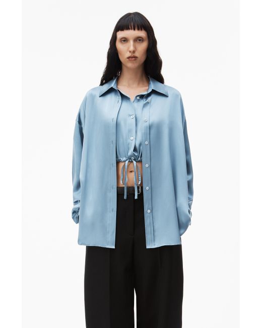 Alexander Wang Blue Double Layered Top In Silk